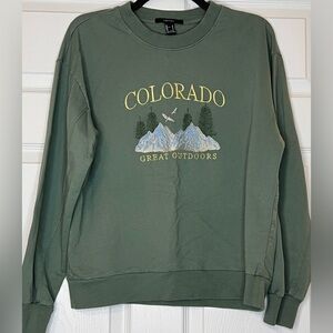 Forever 21 Green Colorado Graphic Crewneck Sweater